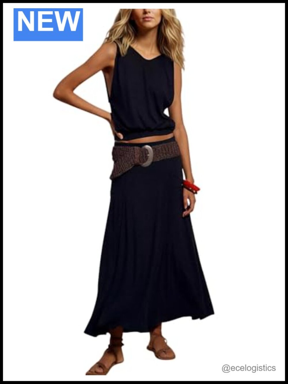 V-Neck Tank Top with A-Line Maxi Skirt 2-Piece Lounge Set
